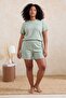 Mint Embroidered Short Sleeve Plus Size Pajama Set with Shorts Tbbss26Ai00033