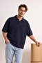 Antrasit Oversize/Geniş Kesim Soluk Efekt %100 Pamuk Polo Yaka T-shirt TMNSS26TS00044 - 2