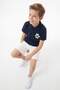 Navy Blue Boy's 100% Cotton Embroidered Polo Collar Short Sleeve Knitted Top and Bottom Set Tkdss25Au00089