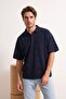Antrasit Oversize/Geniş Kesim Soluk Efekt %100 Pamuk Polo Yaka T-shirt TMNSS26TS00044 - 3