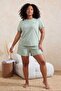 Mint Embroidered Short Sleeve Plus Size Pajama Set with Shorts Tbbss26Ai00033 - 2