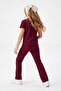 Bordo Pamuklu Düz Esnek Tshirt ve Flare/İspanyol Paça Taytlı Örme Alt-Üst Takım TKDSS25AU00136 - 3
