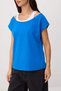 Saks Renk Bloklu Regular Kayık Yaka Düşük Kol Kısa Tok %100 Pamuk Örme T-Shirt TWOSS26TS00217 - 3