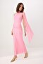 Pembe Pelerinli Örme Tül Maxi Abiye & Mezuniyet Elbisesi TPRSS26AE00033