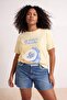 Yellow Printed Relaxed Fit Knitted Oversized T-Shirt Tbbss26Bf00056