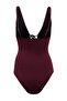 Burgundy V-Neck Covered Regular Swimsuit with Accessories Tbess26Ma00059 - 6