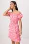 Pink Floral Patterned Elastic Waist Carmen Neck Short / Mini Woven Dress Twoss26El00936 - 2