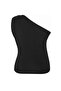 Black Asymmetrical One-Shoulder Padded Flexible Knitted Plus Size Blouse Tbbss26Af00076 - 6