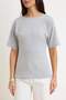 Gray Melange Plain Regular Boat Neck Low Sleeve Short Long %100 Cotton Knitted T-Shirt Twoss26Ts00247 - 3