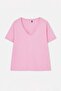Lacivert-Pembe- Gri 3'lü Paket Regular Fit V Yaka Büyük Beden T-shirt TBBSS26BF00031 - 11