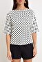 Ekru Puantiyeli Regular/Normal Kalıp Kayık Yaka Soft Touch Örme T-shirt TWOSS26TS00300 - 7