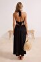 Siyah Dokuma Maxi Drapeli Plaj Elbise TBESS26EL00032 - 4