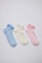 Pink-Blue-Ecru 3-Piece Cotton Blend Plain Lace Detailed Knitted Socks Thmss24Co00003