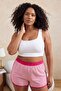 Pink Striped Lace-Up Ribbed Knit Plus Size Pajama Bottoms Tbbss26Ia00015