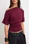 Mürdüm Fitted/Vücuda Oturan Asimetrik Yaka Büzgülü Crop/Kısa Pamuklu Esnek Örme Bluz TWOSS26BZ00337 - 3