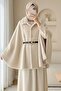 Gold Button Detail Belted Alcantara Poncho