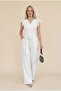 Ruffled Jumpsuit with Zipper Detail -White