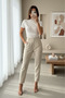 Cross Gathered Short Sleeve Sandy Blouse -White - 4