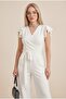 Ruffled Jumpsuit with Zipper Detail -White - 3