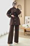 Balon Kol Belted Front Buttoned Scuba Suit -K. Coffee