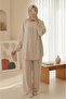 Ayrobin Suit with V-Neck Buttons and Trousers -Beige
