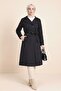 Sleeve Folded Buttoned Belted Trench Coat -Black