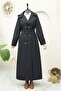 Long Trench Coat with Epaulettes on the Sleeves and Shoulders and Pockets - Black - 5