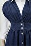 Button-Through V-Neck Sleeveless Denim Pinafore - Navy - 4