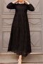 Elastic Sleeve Segmented Dress - Black - 3