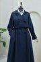 Pleated Skirt, Bolero and Belted Trench Coat - Navy