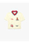 Printed Detailed Cotton Short Sleeve V-Neck T-Shirt - 3