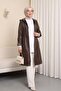 Hooded Leather Cap with Folded Sleeves and Lace-Up Waist - Brown