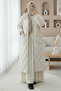 Pocketed Hooded Zippered Lined Long Quilted Coat - Cream