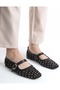 Feles lace stone detailed women's flat shoes black