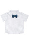 Baby Boy White Blue Patterned Shirt, Hat, Bow Tie and Shorts Set - 3