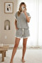 Round Neck Striped Combed Cotton Suit with Pockets and Shorts -White