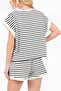 Round Neck Striped Combed Cotton Suit with Pockets and Shorts -White - 4