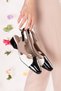 Women's Genuine Leather Color Combination Short Set Heeled Shoes Vdt.06 Black Combination - 2