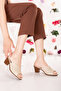Women's Genuine Leather Heels Slipper Vdt.222 Beige - 4