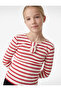 Long Sleeve Cotton Ribbon Detailed V-Neck Striped T-Shirt - 3
