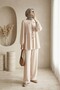 Women's Front Lace-Up Tunic Pants Double Set 6744 - Cream