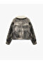 Zippered Distressed Suede Look Crop Biker Jacket with Pockets and Faux Fur Inside - 5
