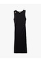 Asymmetric Neckline Sleeveless Midi Pencil Dress with Metal Accessories - 3