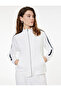 Long Sleeve Stand Collar Zippered Sweatshirt with Three Thread Stripe Detail