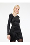 Long Sleeve Asymmetrical Neckline Slim Fit Bodycon Rhinestone Mini Evening Dress - 2
