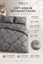 Double Duvet Cover Set Gray Marble Pattern Cotton with Elastic Sheet 200X220 cm Dowry Gift - 2
