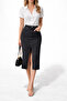 Women's Front Slit High Waist Pocketed Midi Length Denim Skirt - 2