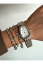 Silver White Dial Stone Wristwatch - 2