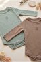 100% Cotton Double Bodysuit with Snap Fasteners Baby Long Sleeve Newborn Child Unisex - 2