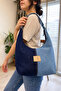 Women's Two-Tone Denim Shoulder Bag Casual Jean Bag - 3